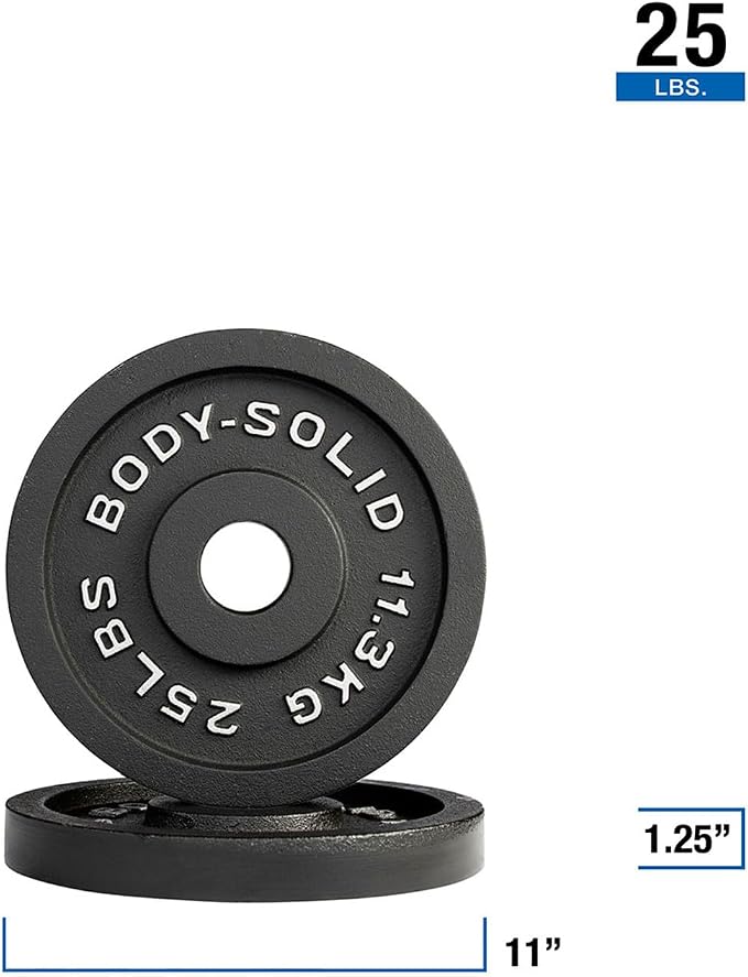 Body-Solid Cast Iron Olympic Weight Plate Set, Free Weights Dumbbell Plates with 2 Inch Standard Hole for All Olympic Barbell Types