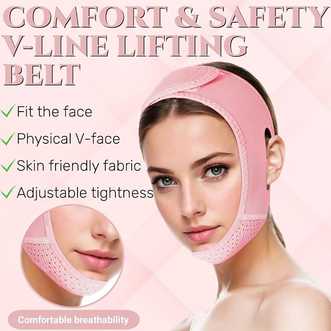 ROWMATE V Line Lifting Mask Chin strap for sleeping, V Line Lifting Mask for Women,Jaw Exerciser，Medium,Pink