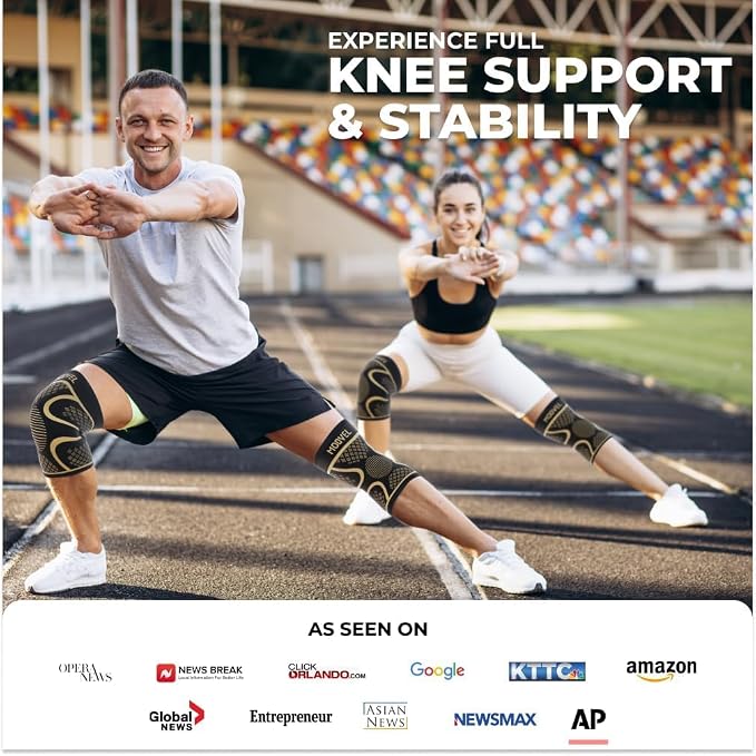 Modvel Knee Braces for Knee Pain Women & Men - 2 Pack Knee Brace for Knee Pain Set, Knee Brace Compression Sleeve, Knee Support for Knee Pain Meniscus Tear, ACL & Arthritis Pain Relief,Copper XL