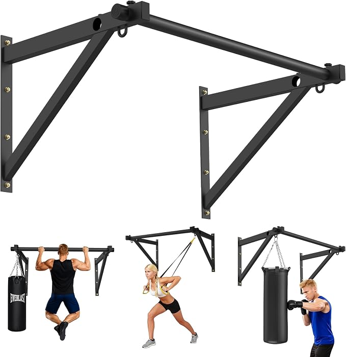 Wall Mounted Pull Up Bar, Adjustable Depth Pull-up Bar with 500LBS Weight Capacity, Maintain Upper Body Strength & Core Stability, Home or Garage Gym Chin Up Workout Training Station