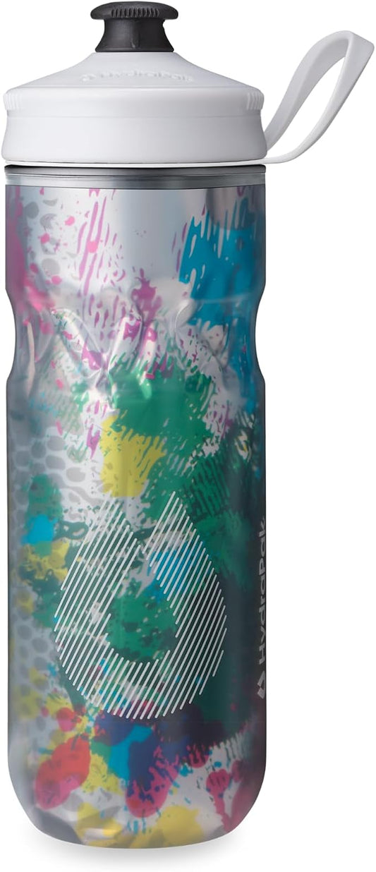 HydraPak Polar Sport Insulated Water Bottle (20oz, Splash Multi) | High Flow, BPA Free, Tri-Layer Insulation, Leakproof, Dash Handle, Easy Squeeze, Self-Sealing Cap, for Sports