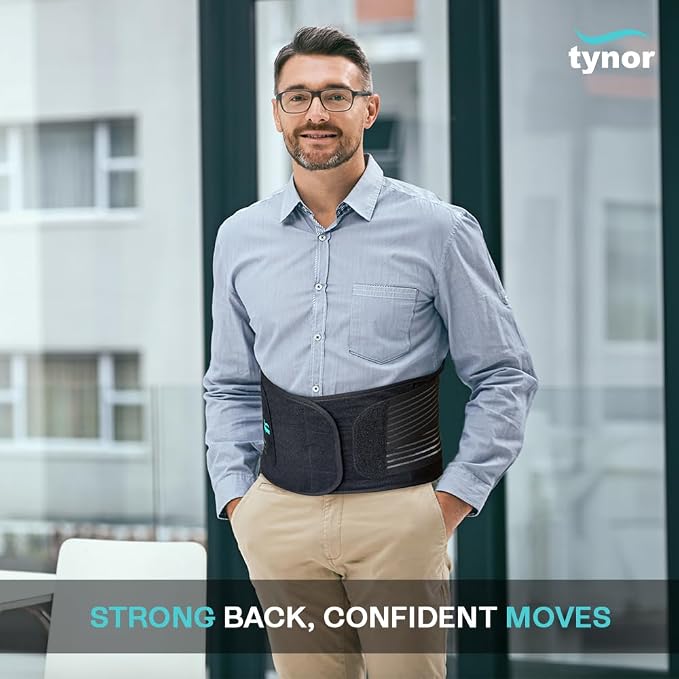 TYNOR Back Brace for Lower Back Pain with Lumbar Pad for Men & Women, Breathable Lumbar Support Brace with Adjustable Straps for Herniated Disc, Scoliosis & Lifting (Large, Premium Black)