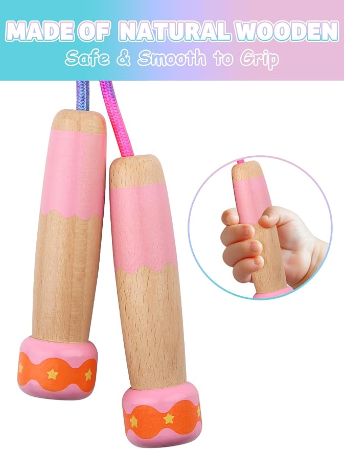 Jump Rope for Kids, Lorvain Adjustable Skipping Rope | Kids Jump Ropes with Wooden Handle for Girls Boys, Weighted Jumping Ropes for Fitness Workout Exercise Outdoor Fun Activity