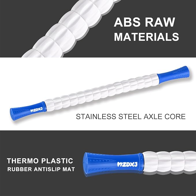 Muscle Roller Massage Roller Stick- Deep Tissue Fascia Blaster for Myofascial Pain Relief, Lymphatic Drainage & Body Sculpting, Handheld Physical Therapy & Recovery Tool (Blue White)