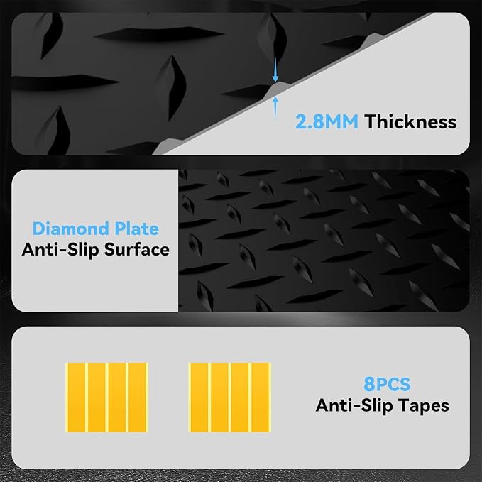 4x10 FT Garage Floor Mat, 2.8mm Thickened Diamond Plate | PVC Flooring Roll for Under Car/Golf Cart/Motorcycle, Garage Mat for Warehouse/Basement/Gyms/Trailer, Tapes Included, Black