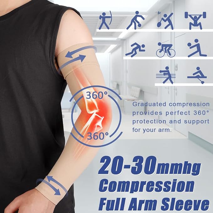 beister Compression Arm Sleeve, 20-30 mmHg Medical Support for Women | Firm graduated pressure; upper-to-wrist coverage; lymphedema, swelling, arthritis and post-surgical recovery routines