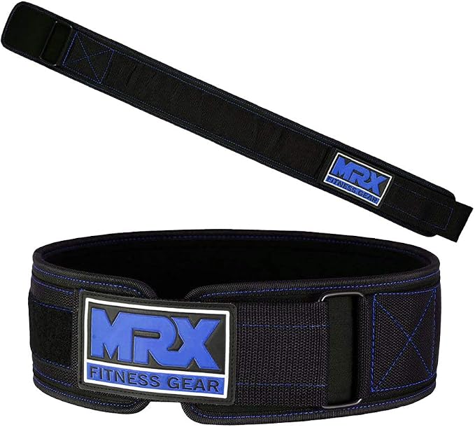 MRX Weight Lifting Belt - 4 Inches Wide 8mm Thick Padded Back Support with Flexible Ultralight Foam Powerlifting Belts Heavy Duty Deadlifts Workout Squats Exercise & Lifting Belt for Men & Women