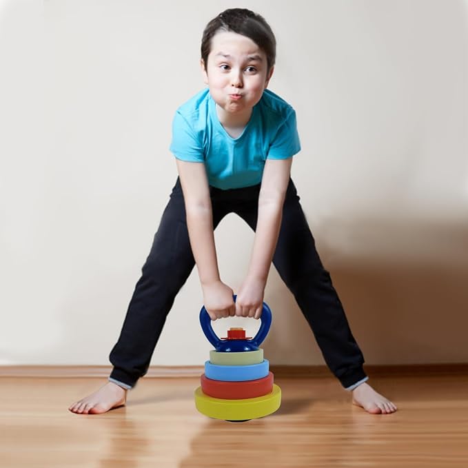 Kids Kettlebell - Fun Exercise Equipment and Stacking Toy Weights - Toddler Gym Workout Toys and Fitness Games - Cool Baby Sports Stuff for Boys and Girls - Adjustable Weight
