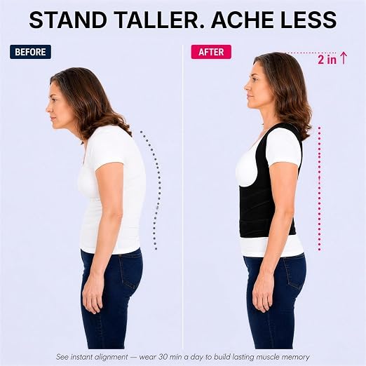 Fit Geno Posture Corrector for Women & Men, Upper Back Alignment Brace for Rounded Shoulders, 4 Flexible Fiberglass Support Stays, Breathable Mesh, Adjustable Fit for Desk Work & Daily Activities | 4 fiberglass stays with breathable mesh gently pull yo...
