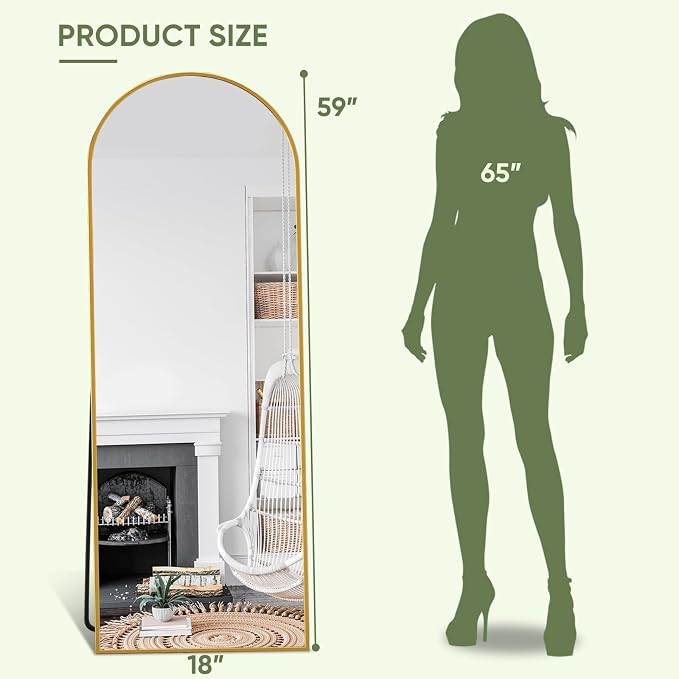 Full Length Mirror, 59"x18" Arched Full Body Mirror, Floor Mirrors with Stand, Body Mirrors Standing Hanging Leaning Against Wall,Aluminum Frame Mirrors for Bedroom Cloakroom,Living Room,Gold