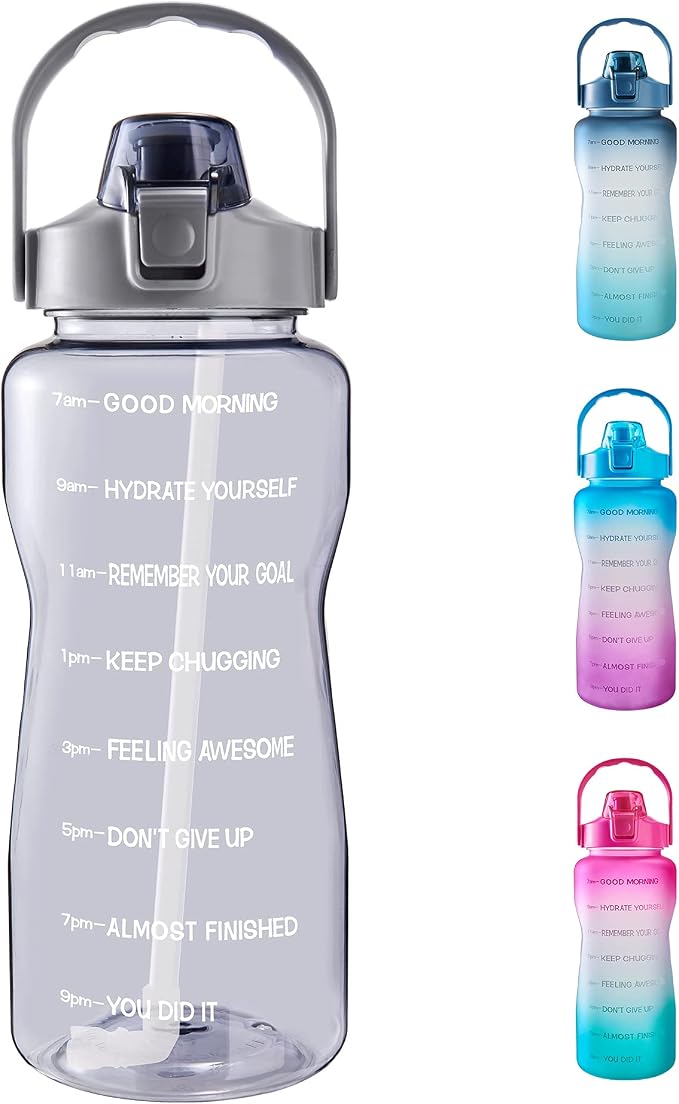 EYQ 64oz/128oz Leakproof Free Drinking Water Bottle with Motivational Time Marker BPA Free for Fitness, Gym and Outdoor Sports