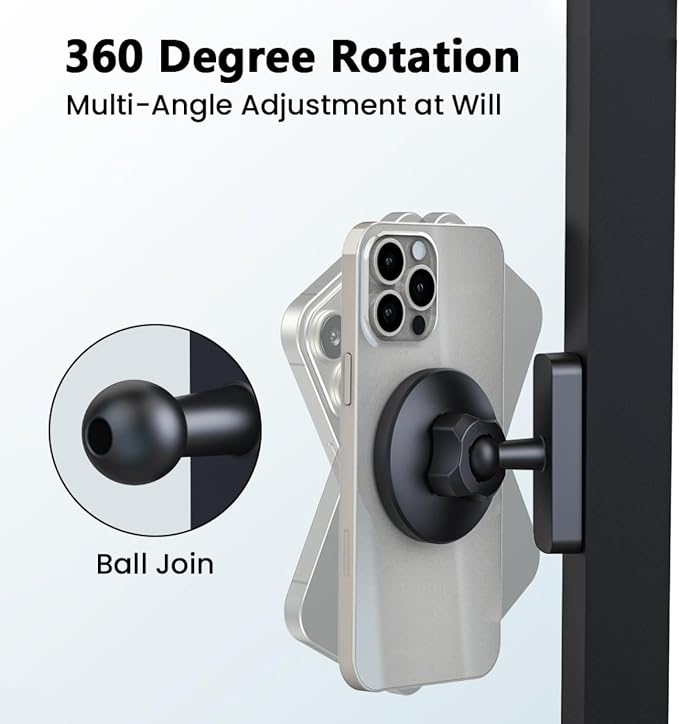 Magnetic Phone Holder for Gym Mirror | Dual-Sided 360° Adjustable Mount, Strong Suction Wall Mount, Hands-Free Workout Stand, All Smartphones Compatible