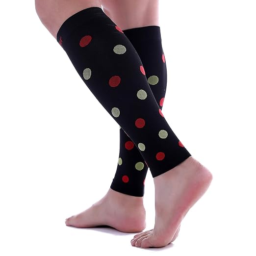 Doc Miller Calf Compression Sleeves 20-30 mmHg for Women & Men, 1 Pair | Footless Compression Socks, Polka Dots Design, Shin Splints Relief, Varicose Veins, Running, Nurses, Travel, Leg Support