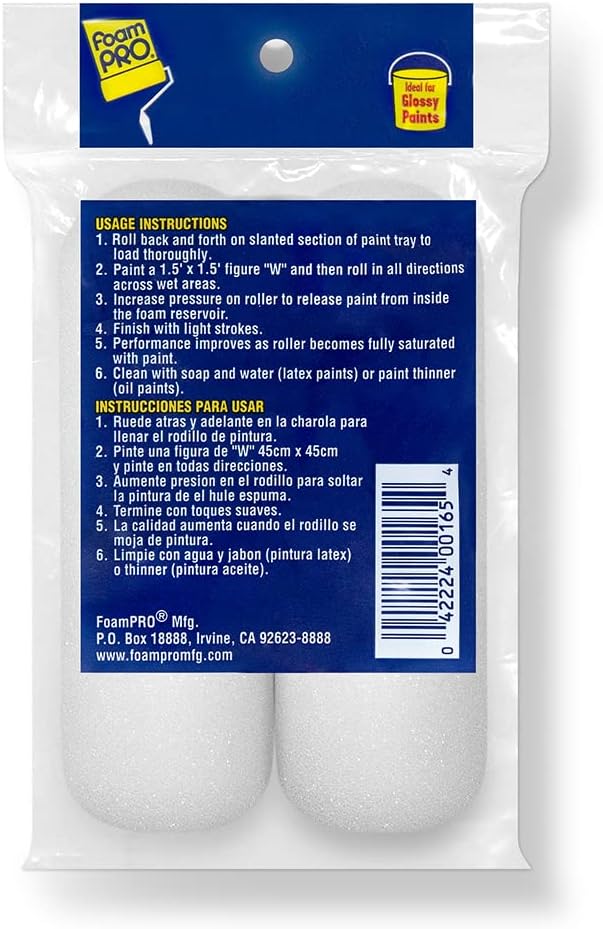FOAM PRO 00165 4-Inch Roller Oils and Clears Refills, Fine Finish, 2-Pack