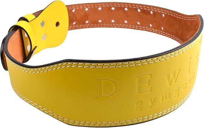 Leather Gym Fitness Belt, 4" & 6" Padded Lumbar Back Support, 10 Adjustable Holes for Weightlifting Powerlifting Bodybuilding Deadlift Squat Workout Strength Training
