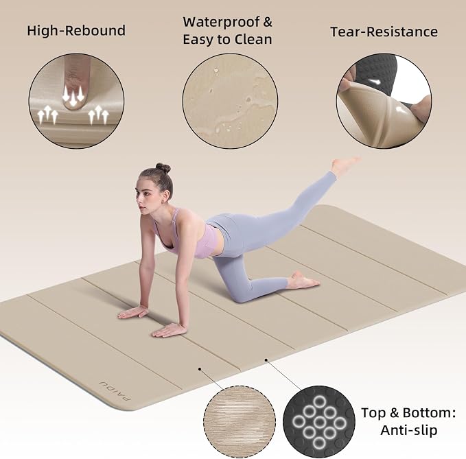 PAIDU Foldable Yoga Mat (10MM) 75‘’x40‘“ Quick Fold，Easy Storage | TPE Non-Slip Design, Ea Extra Long/Wide for Indoor Yoga, Pilates and Outdoor Travel Workouts