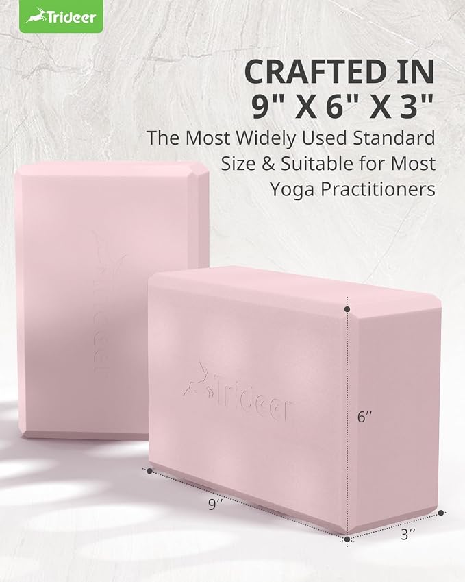 Trideer Yoga Blocks 2 Pack, Soft Non-Slip Foam Blocks with Beveled Edges for Alignment and Stretching in Yoga, Pilates, and Dance - Supportive, Lightweight, Odor Resistant, Latex-Free