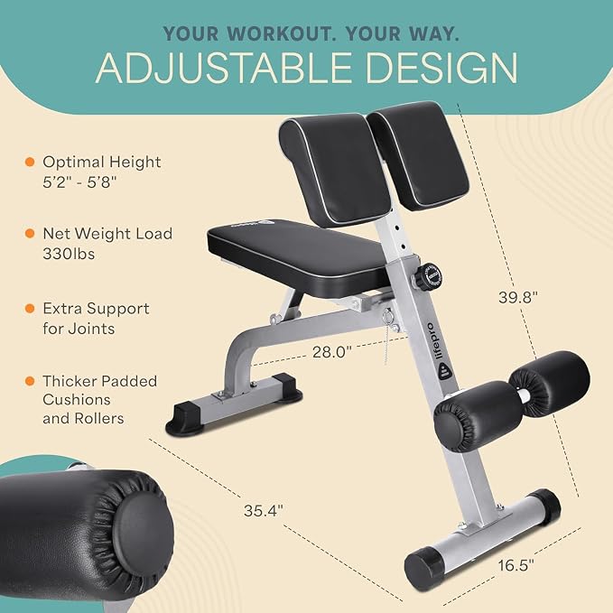 Lifepro SculptTrainer Roman Chair – 20+ Exercises, Foldable, 330 lb Cap | Hyperextension, hip thrusts, sit-ups & back extensions, 10 height positions, padded seat + dual rollers, alloy steel