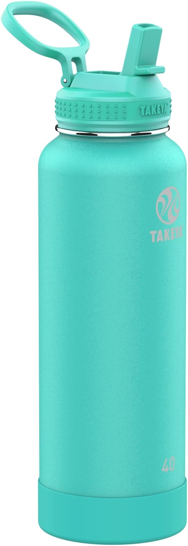 Takeya 40 oz Actives Stainless Steel Water Bottle with Straw Lid – Leakproof, Double-Wall Insulated, Keeps Drinks Cold 24 hrs/Hot 12 hrs, BPA-Free, Powder-Coated, Gym & Travel, Teal