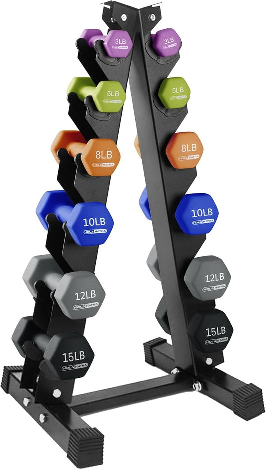 HolaHatha 1, 2 and 3 lb Neoprene Dumbbell Strength Training Weight Set with Rack