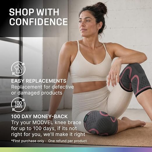 Modvel 2 Pack Knee Brace for Women - Knee Support for Walking, Knee Compression Sleeves for Pain Relief, Knee Sleeves for Women, Knee Brace for Sports, Workouts & Arthritis