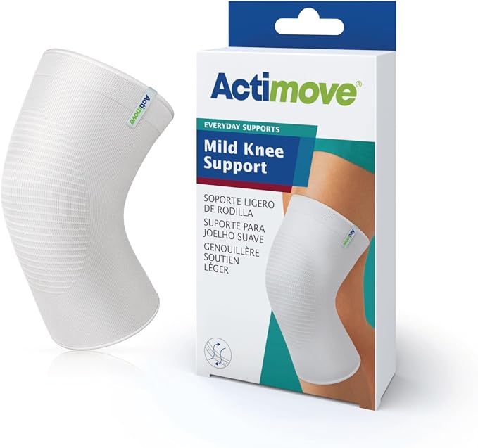 Actimove Everyday Supports Mild Knee Support - Mild Support, Lightweight, Easy to Apply for Slightly Swollen and Aching Knees – White, Medium | White, Medium, Light Support for Swollen Knees, Lightweight Design for Left or Right Wear