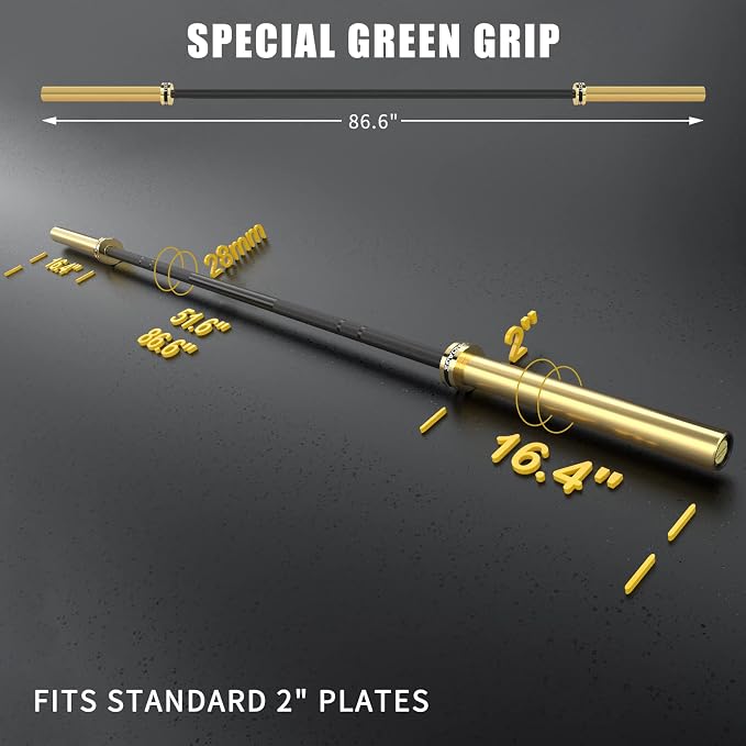 TECHNOAGE 7FT Heat-Treated Alloy Steel Olympic Barbell, 1500LB | 45LB bar with 28mm knurled grip, needle bearings, hard chrome finish, and 2-inch plate fit