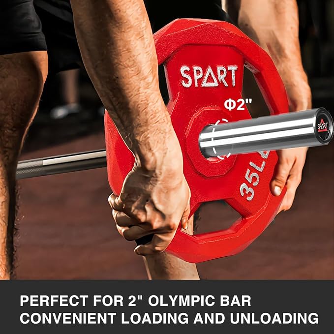 SPART Color Coded Weight Plate 2-Inch Cast Iron Tri-Grip Plate for Barbell,Solid Cast Iron Olympic Weight Plates for Strength Training, Weightlifting, Crossfit, 2.5/5/10/15/25/35/45LB, Single/Pair/Set