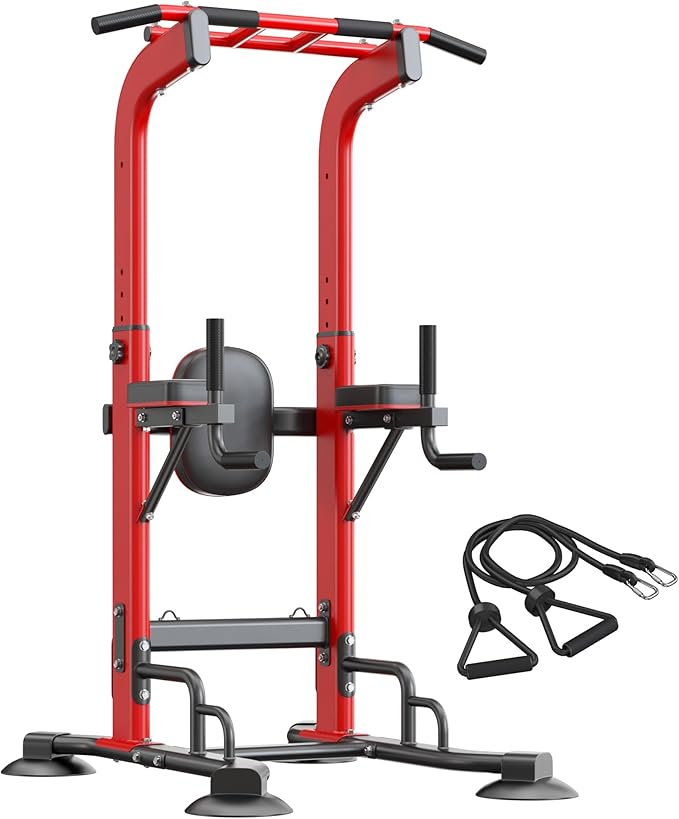 SogesHome Pull Up Bar and Dip Station Adjustable Home Gym Fitness Equipment | Multifunctional Heavy Duty Power Tower 330LB Capacity, Free Standing Strength Training Exercise Machine for Full Body Workout