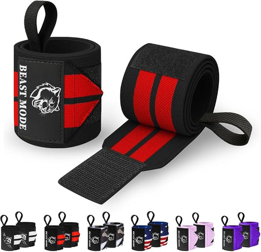 TECEUM Elastic Cotton Weightlifting Wrist Wraps with Thumb Loops, 1 Pair