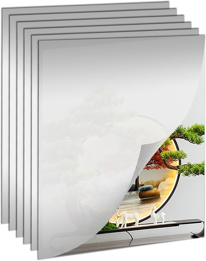 6PCS Wall Mirror Tiles, Upgrade Shatterproof Self-Adhesive Full Length Mirror for Bedroom, Bathroom, Home Gym - Frameless Acrylic Tiles for Home Decor 17.8'' x 12''