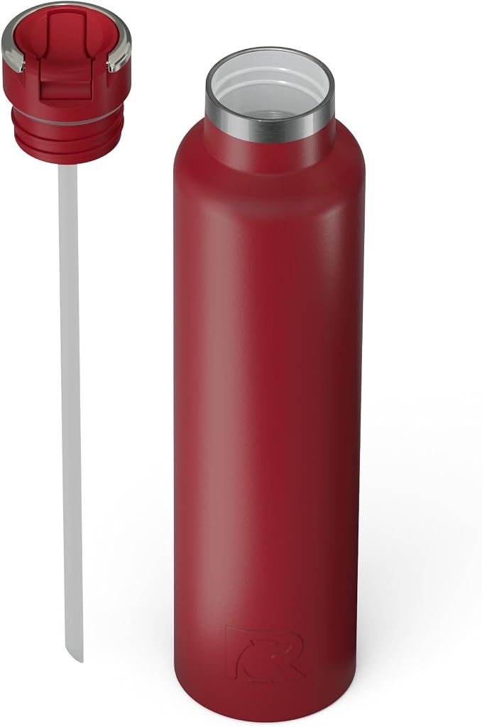 RTIC 26oz Journey Water Bottle Ceramic Lined Metal Stainless Steel Vacuum Insulated, BPA Free, Reusable, for Water, Hot and Cold Drinks, Travel, Sports, Camping, Flag Red