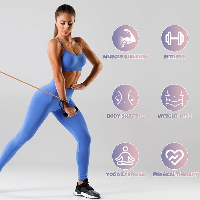 RitFit Single Resistance Bands with Handles Door Anchor for Home Gym | Door Anchor, Workout Guidance included, Exercise Bands for Physical Therapy, Yoga, Strength Training
