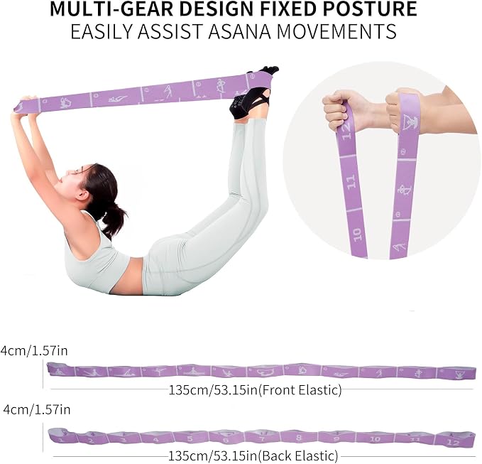 Yoga Strap with 10/12 Loops - Multi-Functional Stretch Band for Pilates, Dance, Gymnastics, Physical Therapy, Flexibility & Resistance Training, Ballet, Latin Workouts