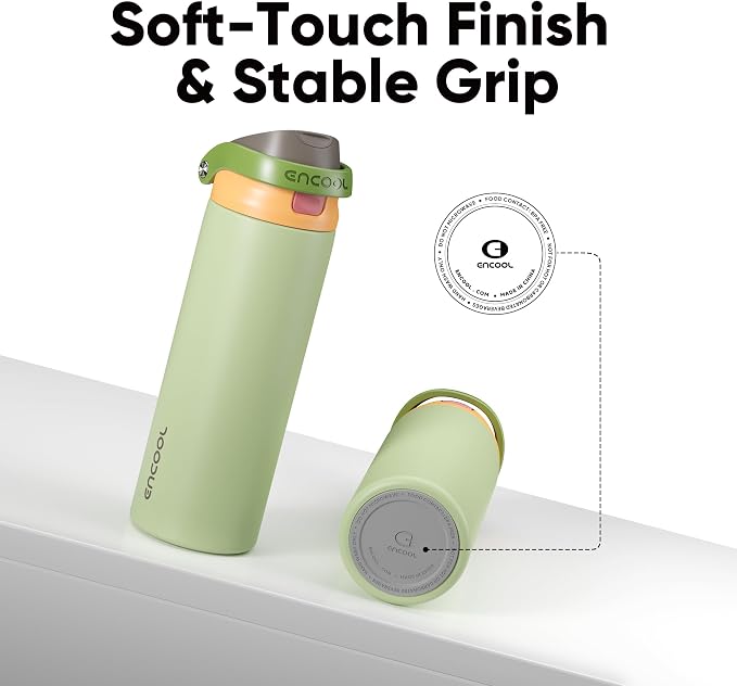 ENCOOL Leakproof Insulated Water Bottle with Straw Dual-Sip Water Bottle Bag-Safe Design for Work, Commute & Gym – Keeps Drinks Cold All Day, 32 oz, Sage Green