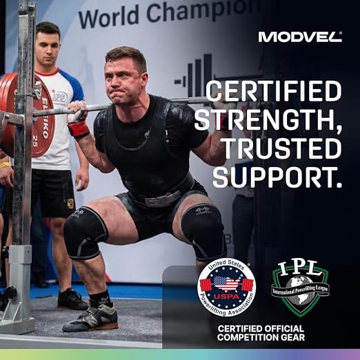 Modvel 7mm Neoprene Knee Sleeves for Men & Women Weightlifting & Powerlifting – Compression Knee Sleeve Support for Squats, Gym, Training – USPA, IPL Approved – XX-Large Black (Pair)