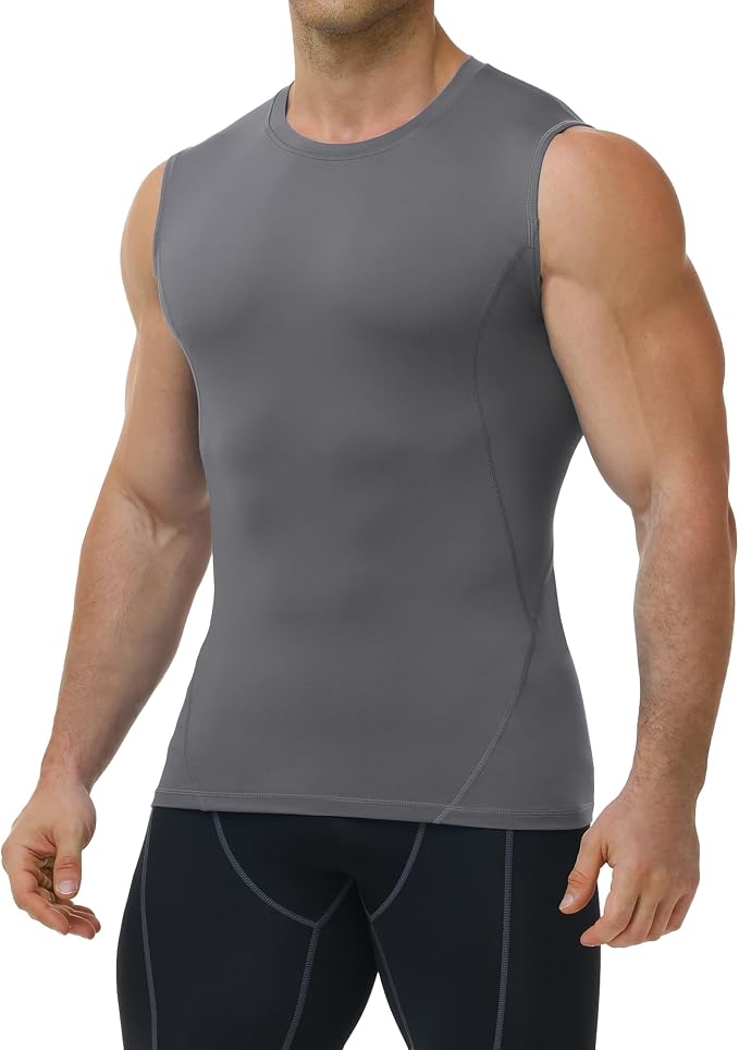 Mens Sleeveless Compression Shirt Athletic Workout Tank Top Quick Dry Muscle Base Layer Undershirt Gym Running