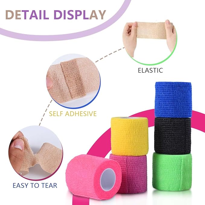 KISEER 30 Pack 2 Inch x 5 Yards Colorful Self Adhesive Bandage Breathable Cohesive Bandage Wrap Rolls Elastic Self-Adherent Tape for Stretch Athletic, Sports, Wrist, Ankle