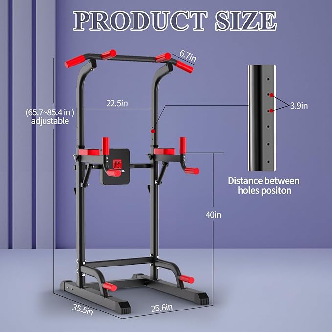 K KINGKANG Pull Ups Dip Station,Power Tower for Home Gym Fitness Exercise | Multi-Function Power Tower, 400Lbs Capacity, 6-Level Adjustable Height, Thick Leather Cushions, Space-Saving Desig
