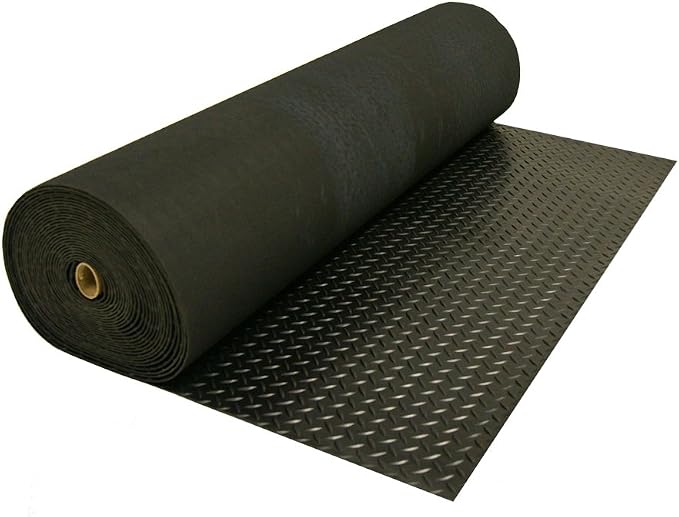 Rubber-Cal Diamond-Plate Rubber Flooring Roll - 3 mm x 4 ft x 2.5 ft Roll - Black