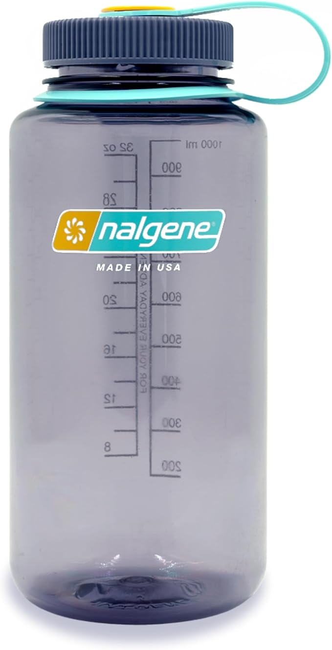Nalgene 32 oz Wide Mouth Water Bottle, Aubergine | BPA-Free, Durable & Lightweight, Leak Proof, Dishwasher Safe, Large Reusable Plastic Bottle for Hiking, Gym, Work & Travel