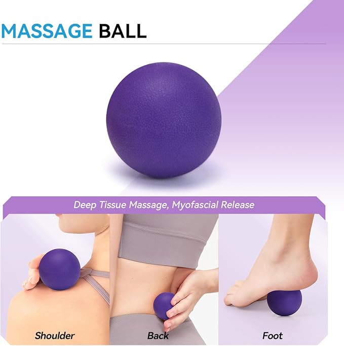 5 in 1 Foam Roller Set, High Density Patented Exercise Roller | Deep Tissue Massage Roller Stick, Massage Ball, Resistance Band for Pilates, Yoga, Whole Body Fitness Exercise, Purple
