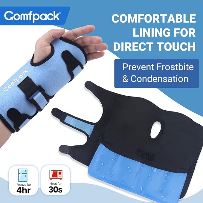 Wrist Ice Pack Wrap for Carpal Tunnel Relief with Gel Ice Pack | Hot Cold Compression Wrist Brace for Injuries, Rheumatoid, Tendinitis, Swelling, Surgery Recovery, Detachable Gel Inserts