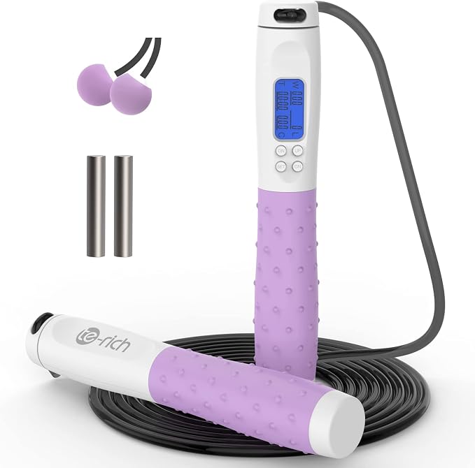 Jump Rope, Weighted Jump Rope for Fitness, Skipping Rope with Counter - Heavy Handles, Adjustable Length - Cordless Jumping Rope for Men Women Kids Fitness Exercise Training