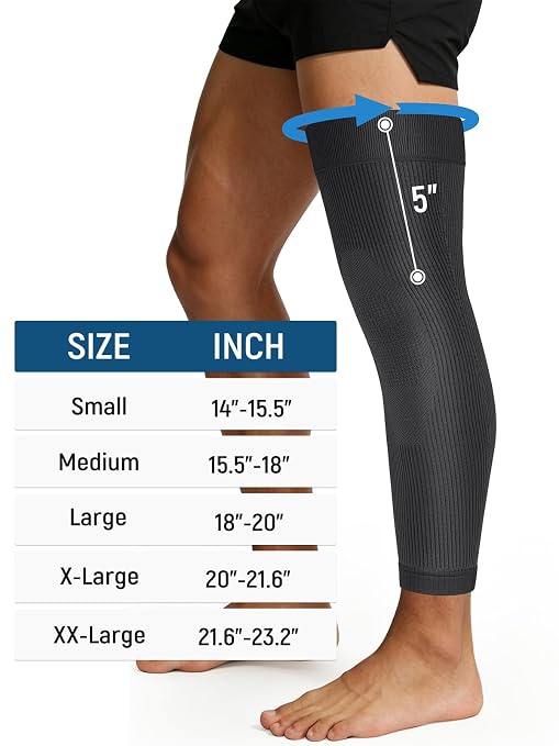 Leg Compression Sleeve, Stays in Place, Snug Fit, Pack of 1, Medium | Soft Breathable Material, Upgraded Silicone Band, Mid-Thigh Knee Calf Support, Reduce Leg Soreness, Daily Wear, Workout