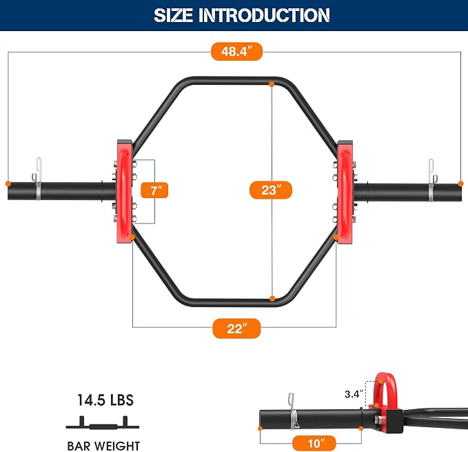 Hex Trap Bar 2-Inch Olympic Weightlifting Barbell,48.6" Deadlift Bar for Squats,Shrugs,Push-Ups,400Lbs Weight Capacit Suitable Home Gym Equipment Workouts for Beginners,Women,Men-Multiple Colors