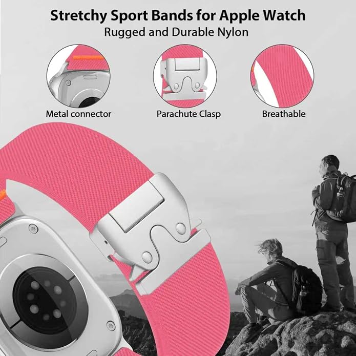 Elastic Sport Band for Apple Watch Ultra 3/2/1 Bands 49mm 46mm 45mm 44mm 42mm 41mm 40mm 38mm Men Women, Adjustable Parachute Buckle Nylon Fabric Wristband for iWatch Series 11 10 SE 9 8 7 6 5 4 3