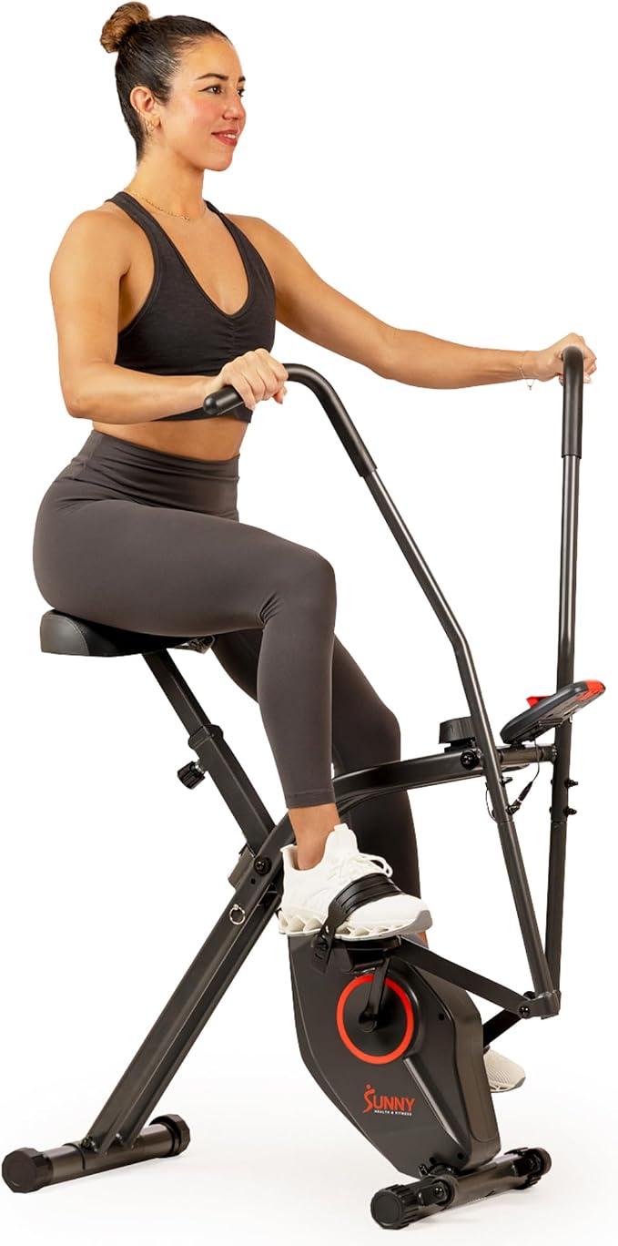 Sunny Health & Fitness Smart Foldable Magnetic X-Bike, Low-Impact Workouts