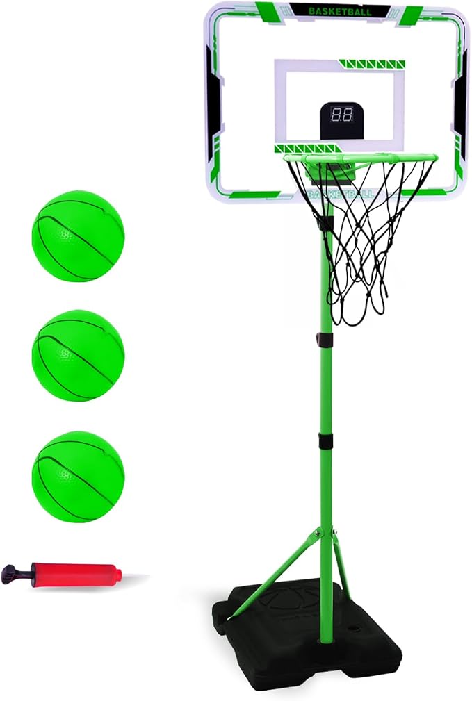Kids Basketball Hoop, Adjustable Height Toddler Basketball Hoop Stand, Indoor Outdoor Basketball Goal Toy for Boys Girls Ages 3~8 Years Old, Includes 3 Balls, Ideal for Birthday Gift