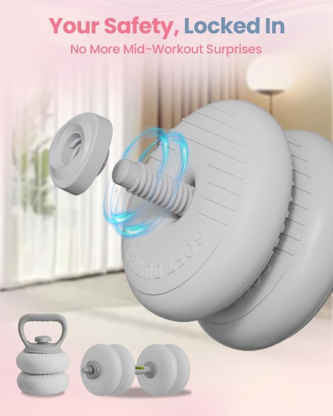 kisnbld Adjustable Dumbbell Set, 35/45/62LBS SoftShell Weight Set with Connector 4-IN-1 Dumbbell Set Used as to Barbell & Kettlebell for Home Gym, Fitness Exercise for Men Women Beginners